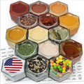 15 Set Magnetic Spice Jars Large 4 oz Refrigerator Hexagon Glass Spice Jars Magnetic Lids Shaker Spice Labels Magnetic Glass Spice Containers for RV Travel Trailer Kitchen Fridge Cabinet Wall mount